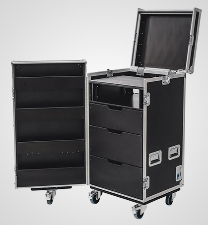 3 Drawer Tech Flight Case with Rack Space & Hinged Lids