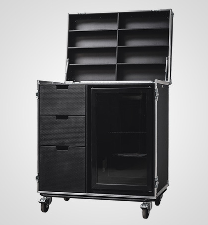 Hospitality Flight Case with Wooden Drawers and Fridge