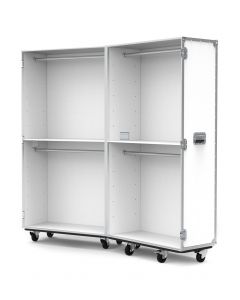 Retail Display Flight Case with Clothes Rails in White
