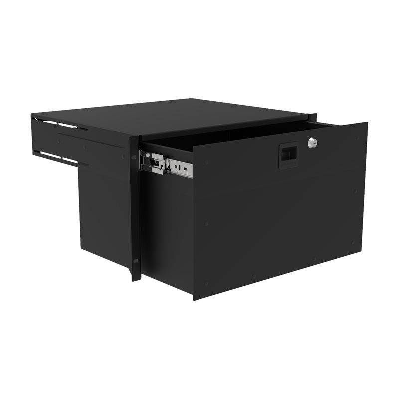 6U Heavy Duty Locking Rack Mount Drawer - 6 Space DJ Rack Road Case With Lock & Key