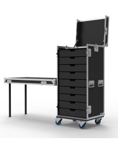 9 Drawer Universal Production Flight Case with Hinged Top Lid