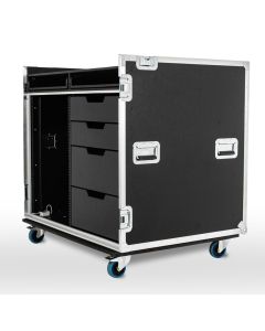 Large Production Flight Case - 4 Drawer with Keyboard Shelves And 16U Rack