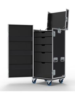 5 Drawer Universal Production Flight Case with Front & Top Hinged Lids