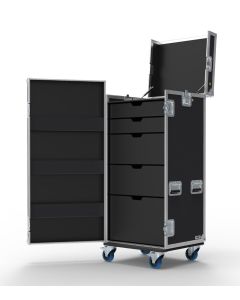 5 Drawer Universal Production Flight Case with Front & Top Hinged Lids