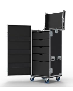5 Drawer Universal Production Flight Case with Front & Top Hinged Lids