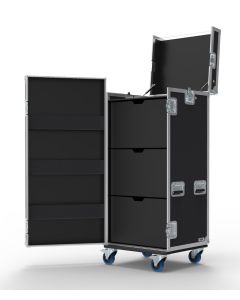3 Drawer Universal Production Flight Case with Front & Top Hinged Lids